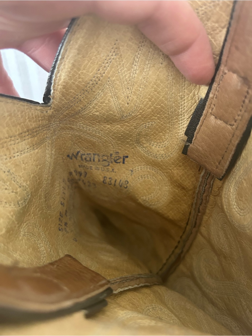 VINTAGE WRANGLER EMBROIDERED LEATHER COWBOY BOOTS Tan Women’s size 7.5 - Picture 6 of 9